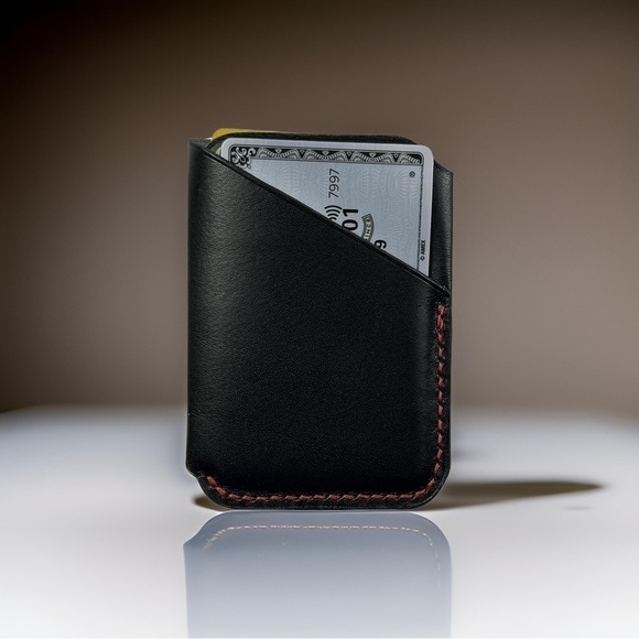 Your Initials on Minimalist Black Italian Leather Card Wallet - Picture 2 of 5